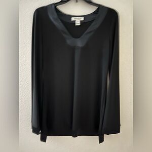 White House|Black Market Black Long Sleeve Blouse  Tunic With Silk Trim Small